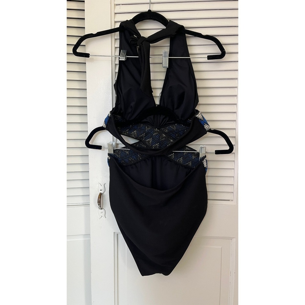 CupShe Deep V Cutout Geo Stitching One Piece Swimsuit Black Sz M NWT - Picture 5 of 6